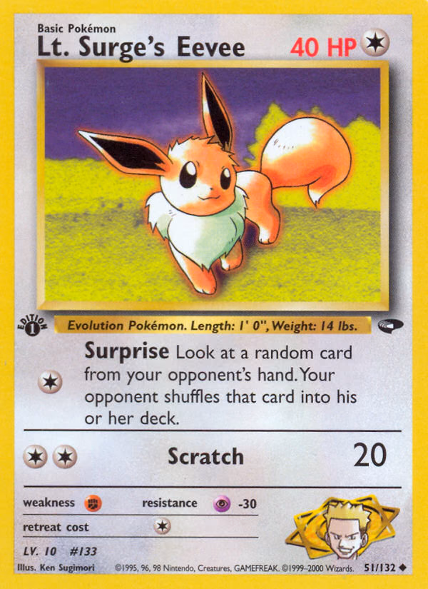 Lt. Surge's Eevee (Unlimited) Pokemon card (51/132, Gym Challenge)
