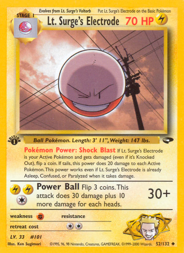 Lt. Surge's Electrode (1st Edition) Pokemon card (52/132, Gym Challenge)