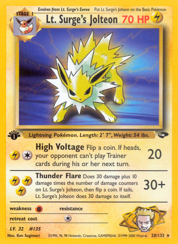 Lt. Surge's Jolteon (Unlimited) Pokemon card (28/132, Gym Challenge)