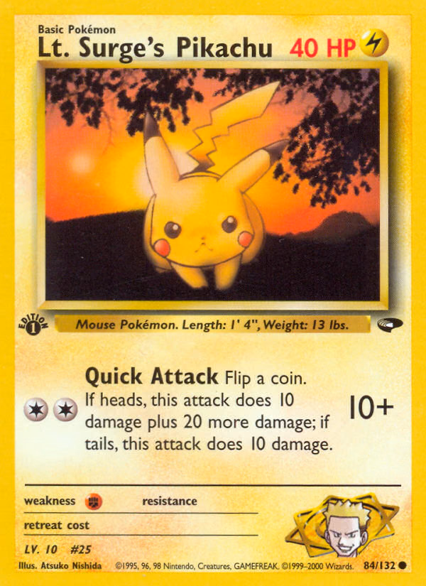 Lt. Surge's Pikachu (1st Edition) Pokemon card (84/132, Gym Challenge)