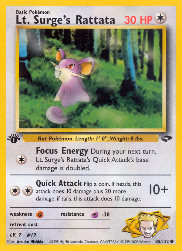 Lt. Surge's Rattata (Unlimited) Pokemon card (85/132, Gym Challenge)