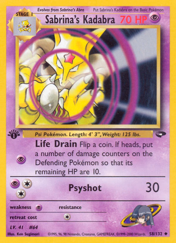 Sabrina's Kadabra (Unlimited) Pokemon card (58/132, Gym Challenge)