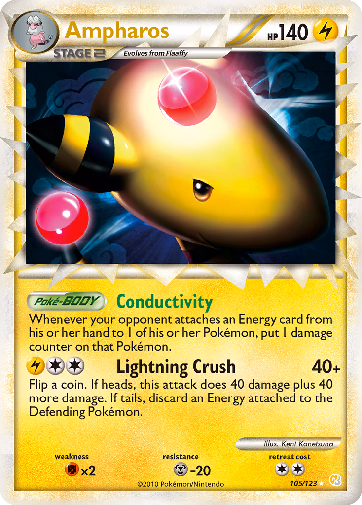 Ampharos Pokemon card (105/123, HeartGold & SoulSilver)