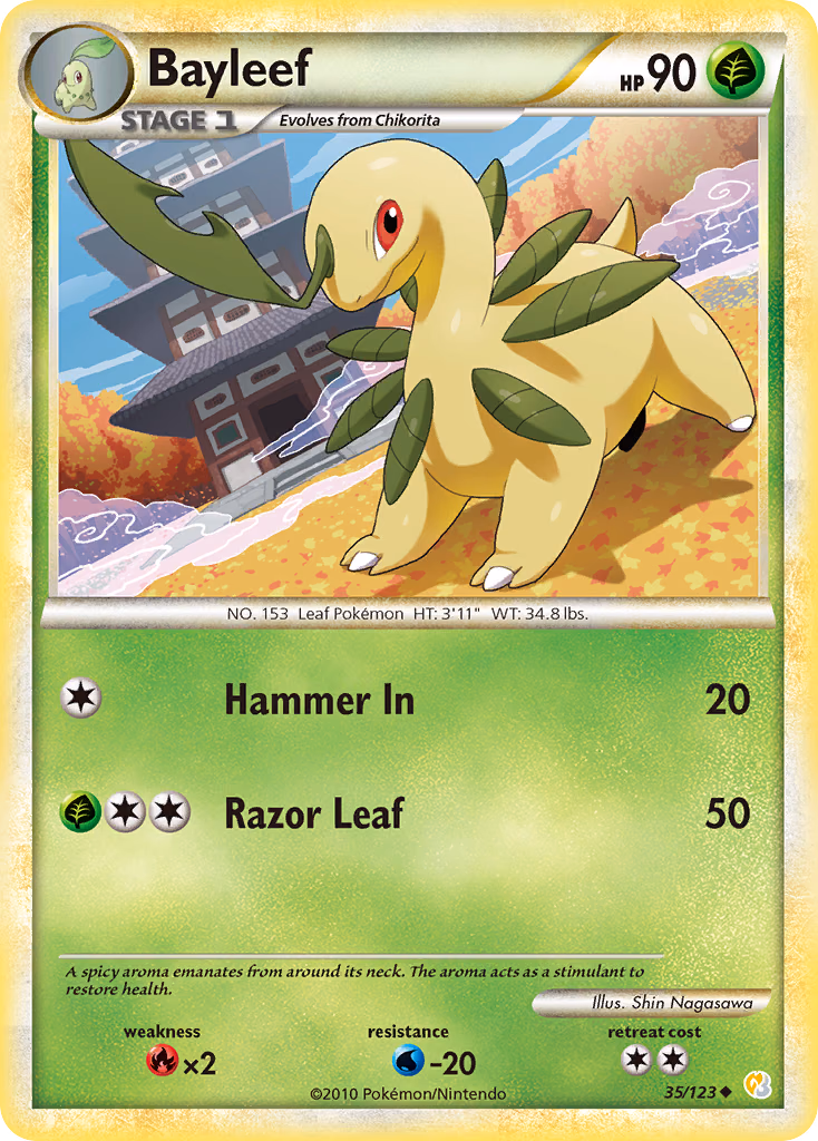 Bayleef Pokemon card (35/123, HeartGold & SoulSilver)