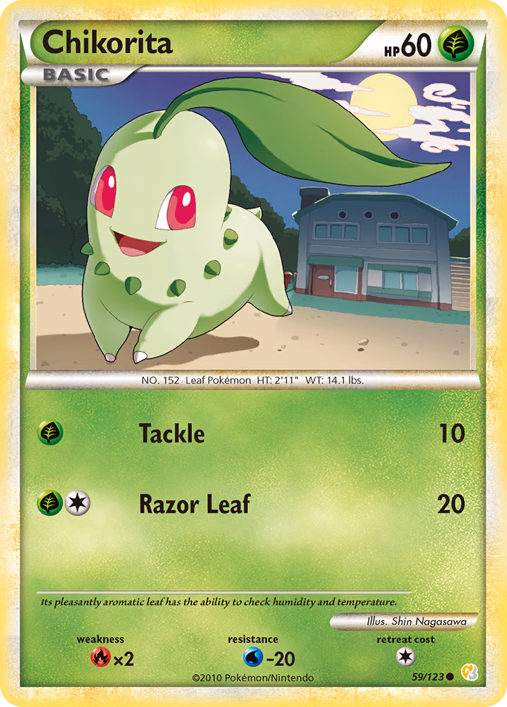 Chikorita Pokemon card (59/123, HeartGold & SoulSilver)