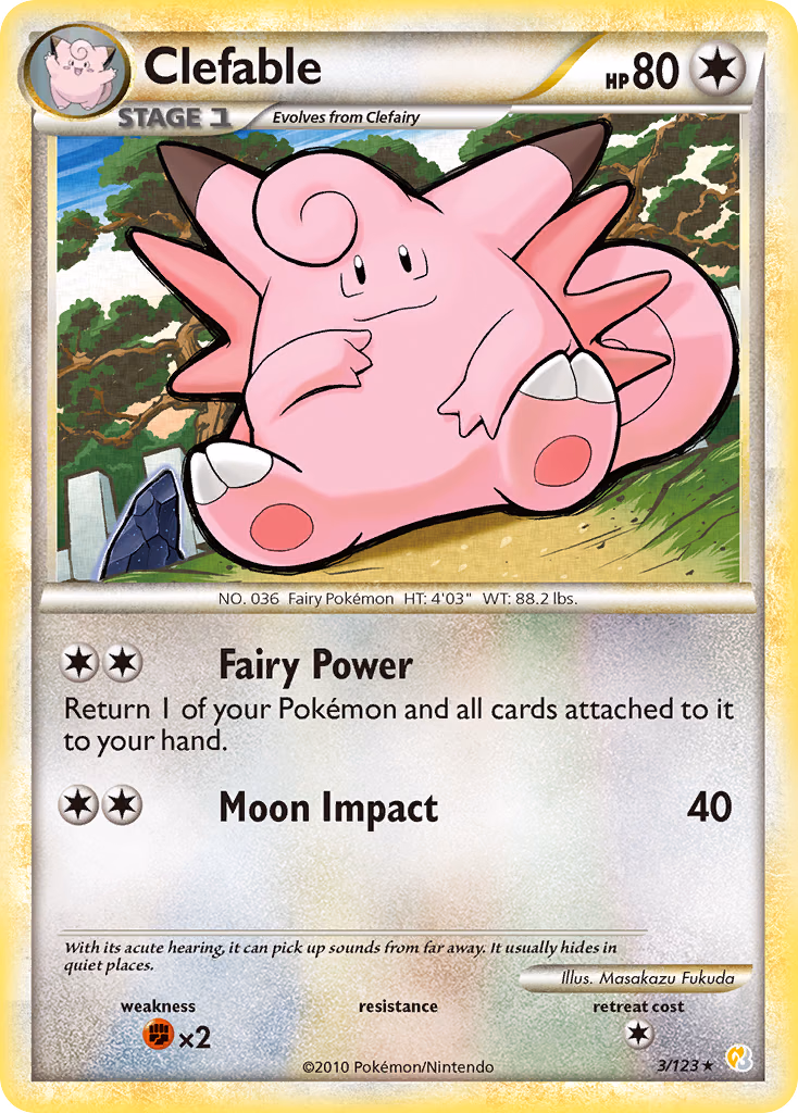 Clefable Pokemon card (3/123, HeartGold & SoulSilver)