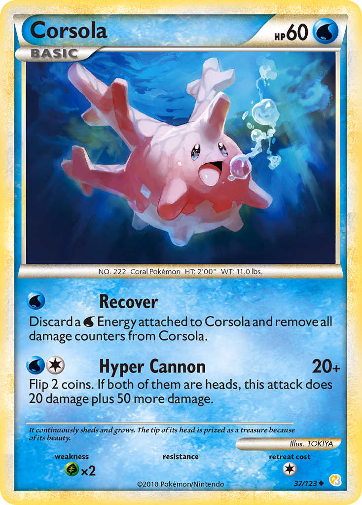 Corsola Pokemon card (37/123, HeartGold & SoulSilver)