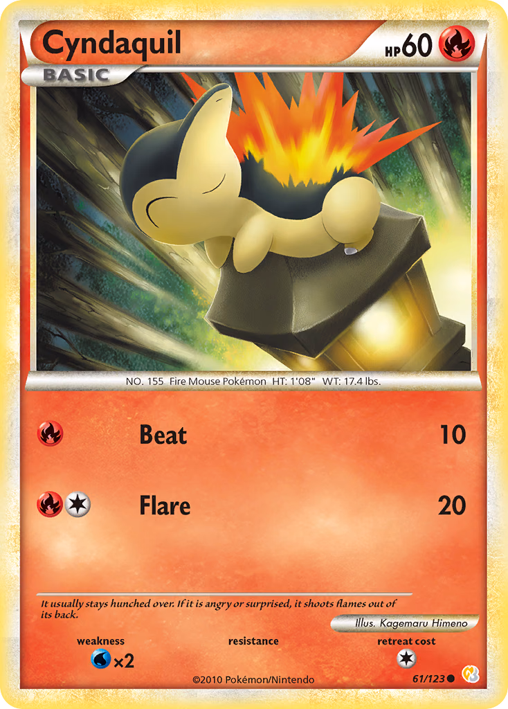 Cyndaquil Pokemon card (61/123, HeartGold & SoulSilver)