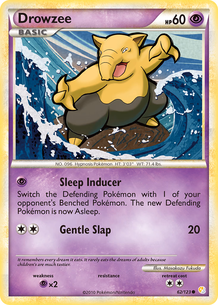 Drowzee Pokemon card (62/123, HeartGold & SoulSilver)