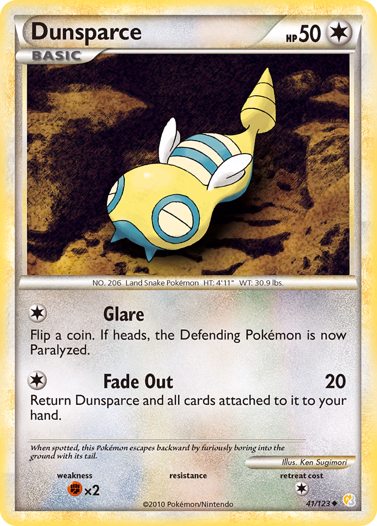 Dunsparce Pokemon card (41/123, HeartGold & SoulSilver)
