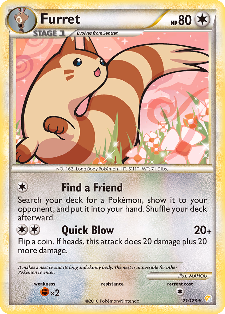 Furret Pokemon card (21/123, HeartGold & SoulSilver)