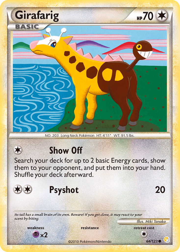 Girafarig Pokemon card (64/123, HeartGold & SoulSilver)