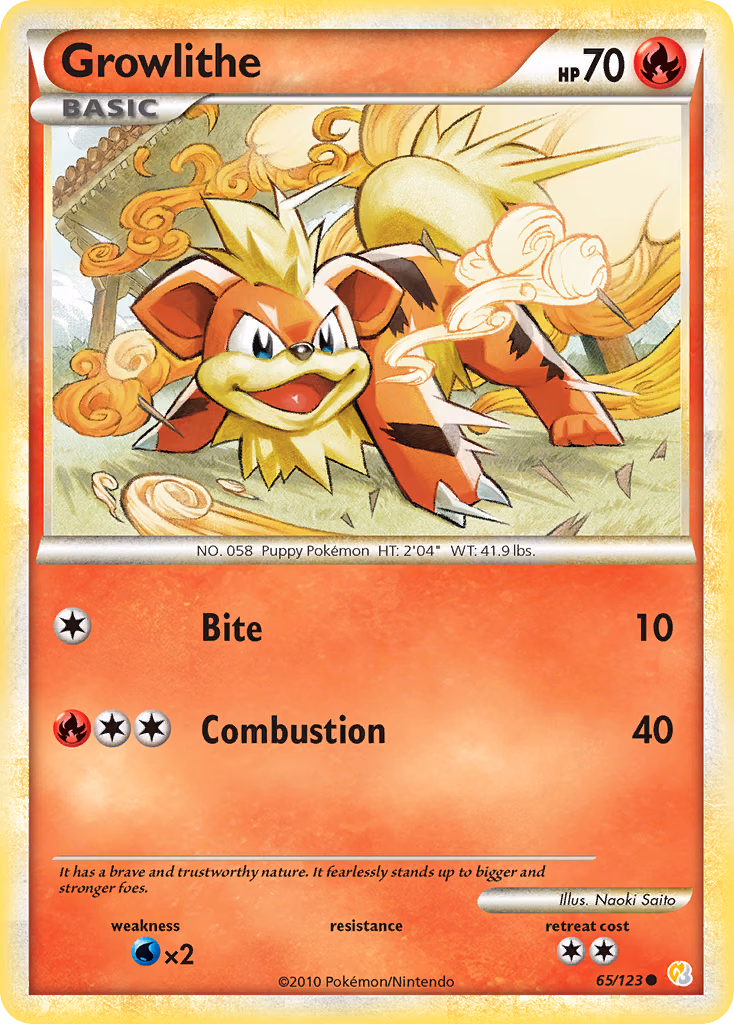 Growlithe Pokemon card (65/123, HeartGold & SoulSilver)