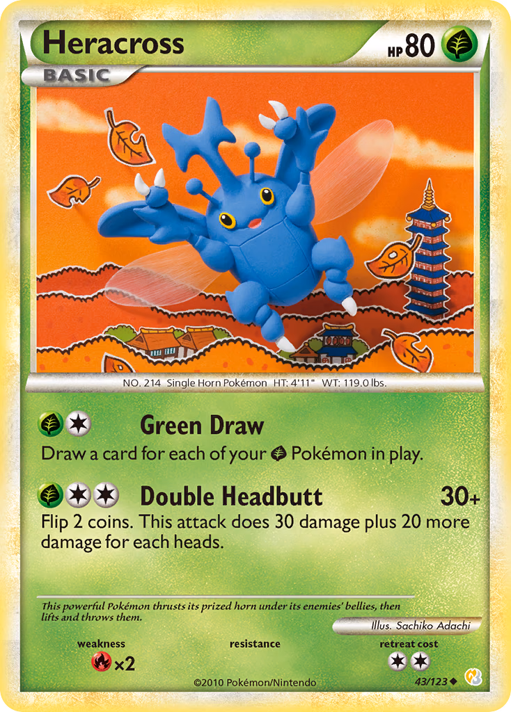Heracross Pokemon card (43/123, HeartGold & SoulSilver)