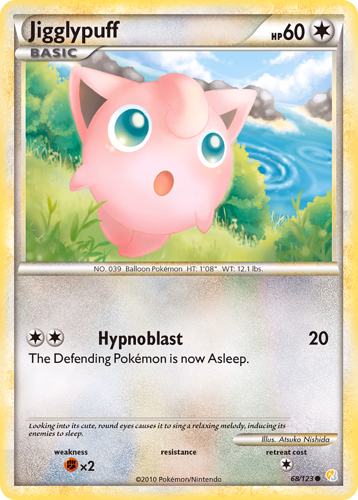 Jigglypuff Pokemon card (68/123, HeartGold & SoulSilver)