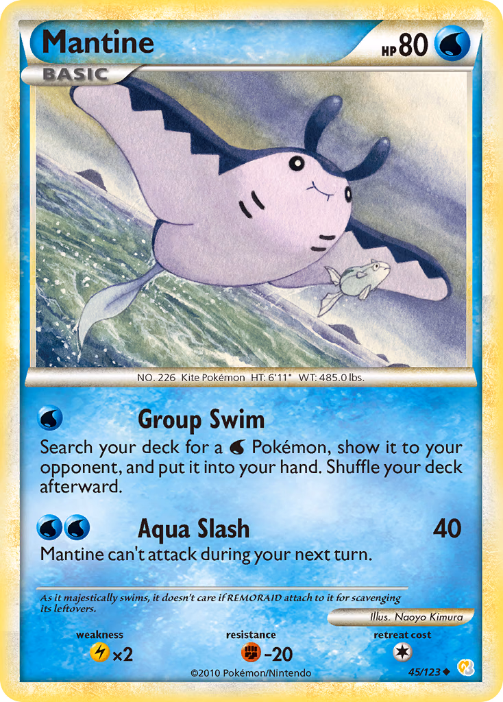 Mantine Pokemon card (45/123, HeartGold & SoulSilver)