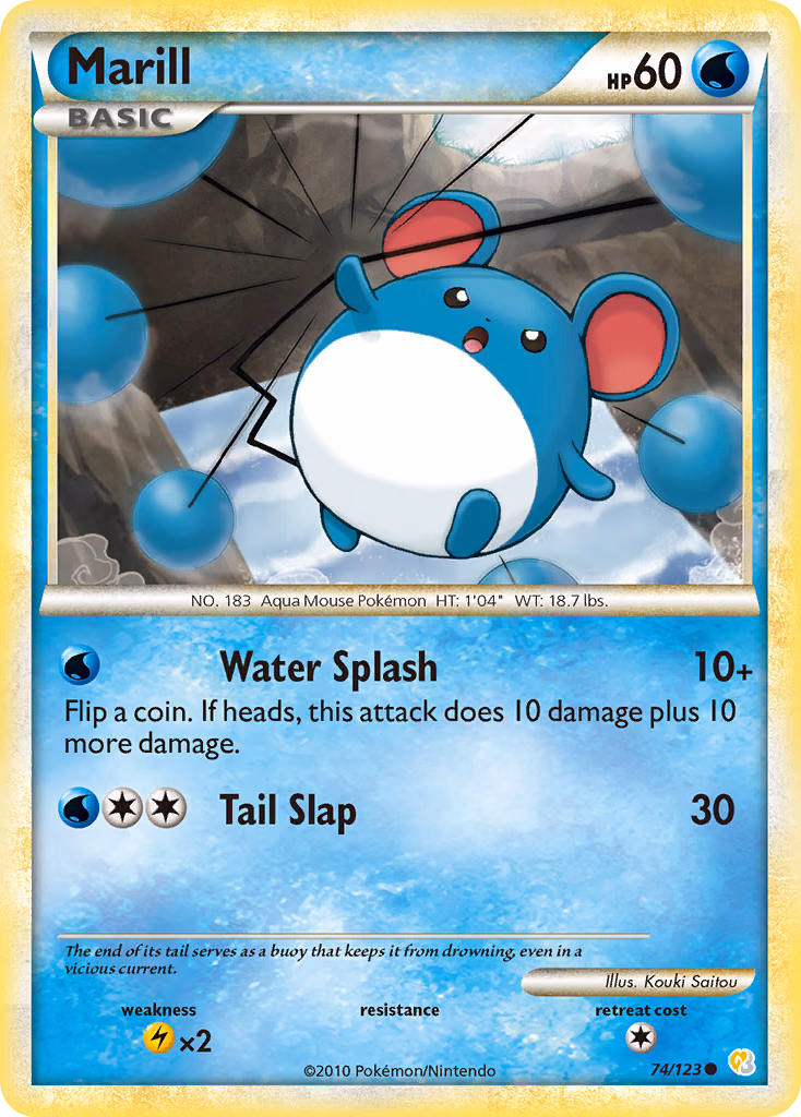 Marill Pokemon card (74/123, HeartGold & SoulSilver)
