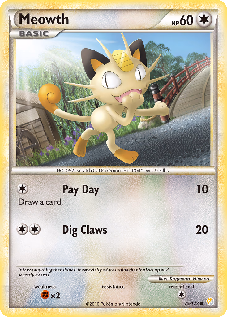 Meowth Pokemon card (75/123, HeartGold & SoulSilver)