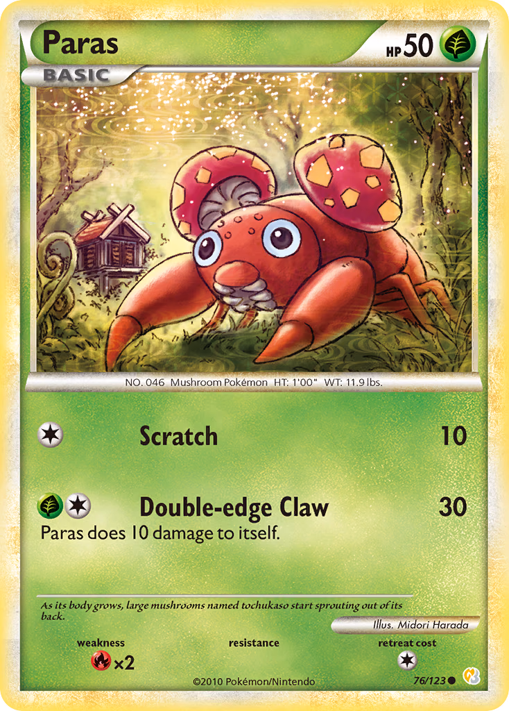 Paras Pokemon card (76/123, HeartGold & SoulSilver)