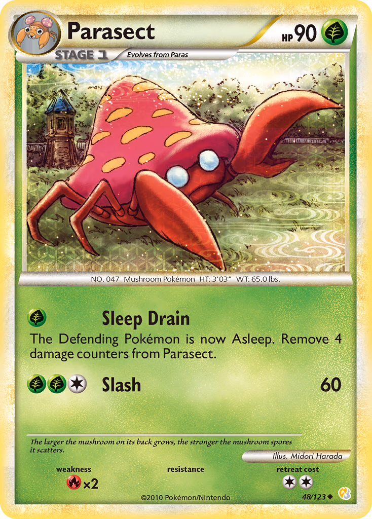 Parasect Pokemon card (48/123, HeartGold & SoulSilver)