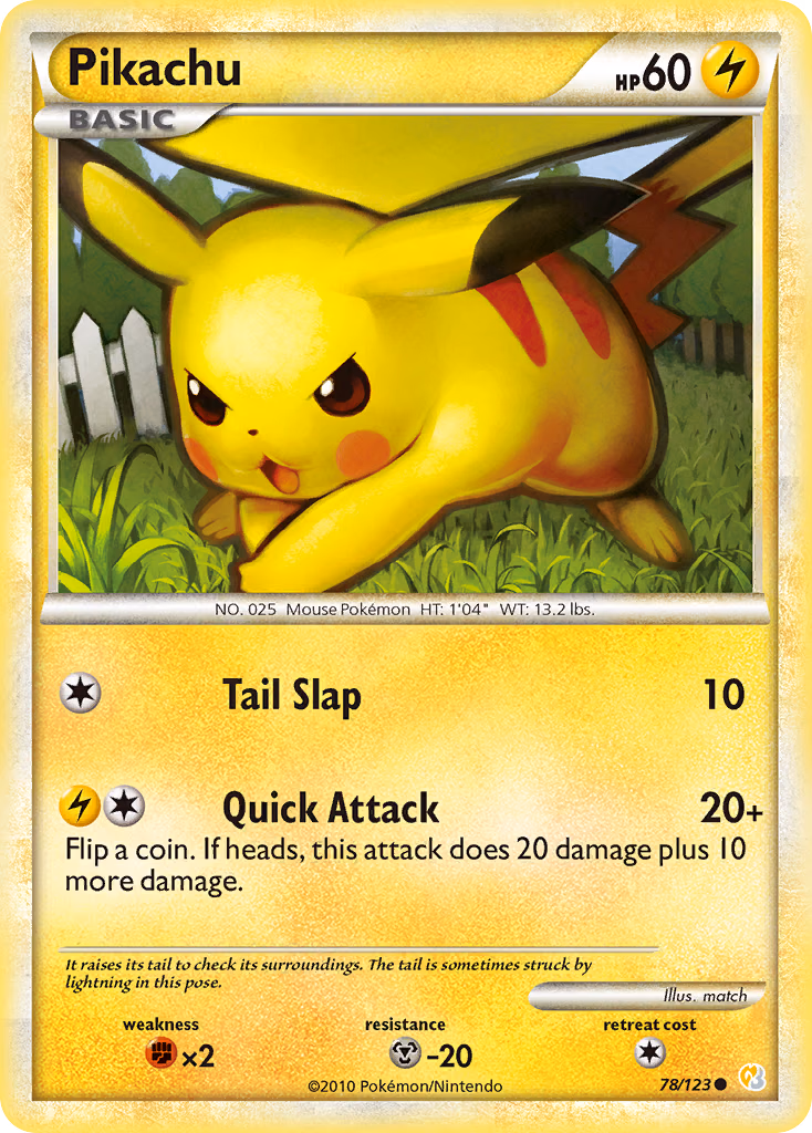 Pikachu Pokemon card (78/123, HeartGold & SoulSilver)