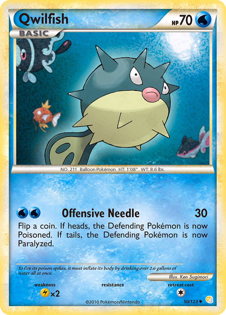 Qwilfish Pokemon card (50/123, HeartGold & SoulSilver)