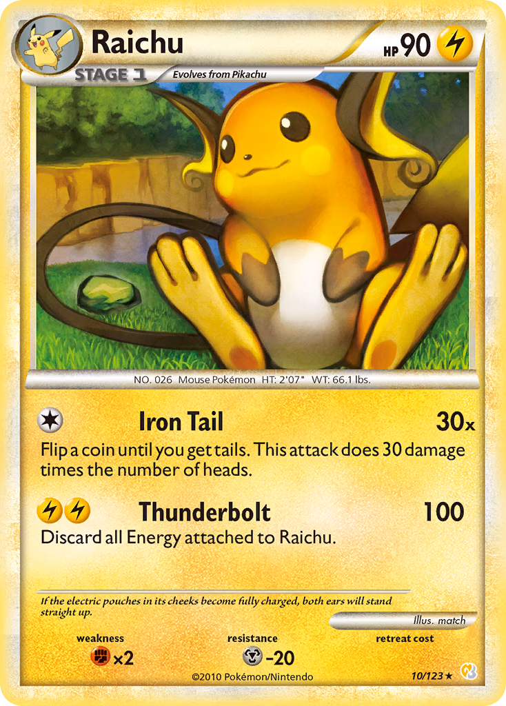 Raichu Pokemon card (10/123, HeartGold & SoulSilver)