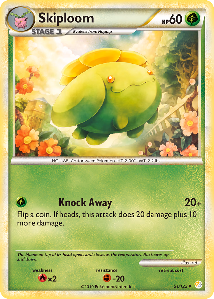 Skiploom Pokemon card (51/123, HeartGold & SoulSilver)