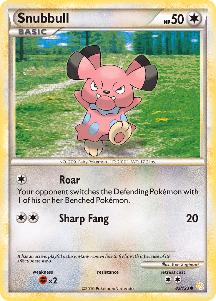 Snubbull Pokemon card (82/123, HeartGold & SoulSilver)
