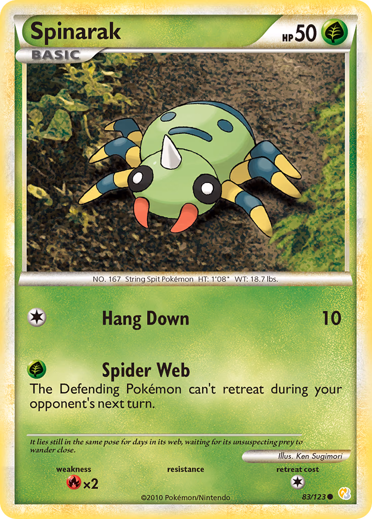 Spinarak Pokemon card (83/123, HeartGold & SoulSilver)