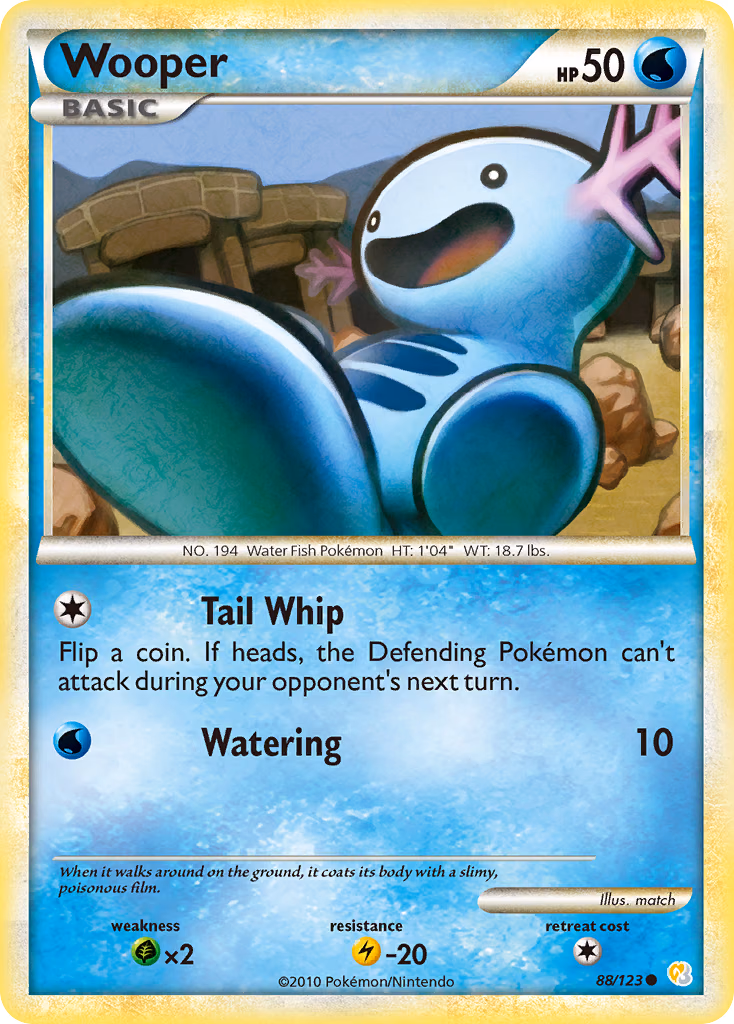 Wooper Pokemon card (88/123, HeartGold & SoulSilver)