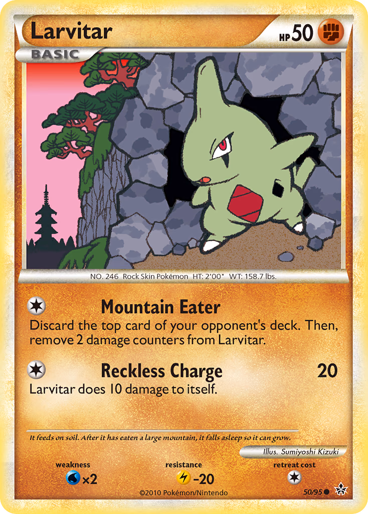 Larvitar Pokemon card (50/95, HS—Unleashed)