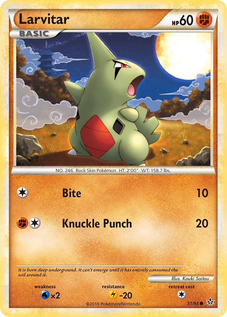 Larvitar Pokemon card (51/95, HS—Unleashed)