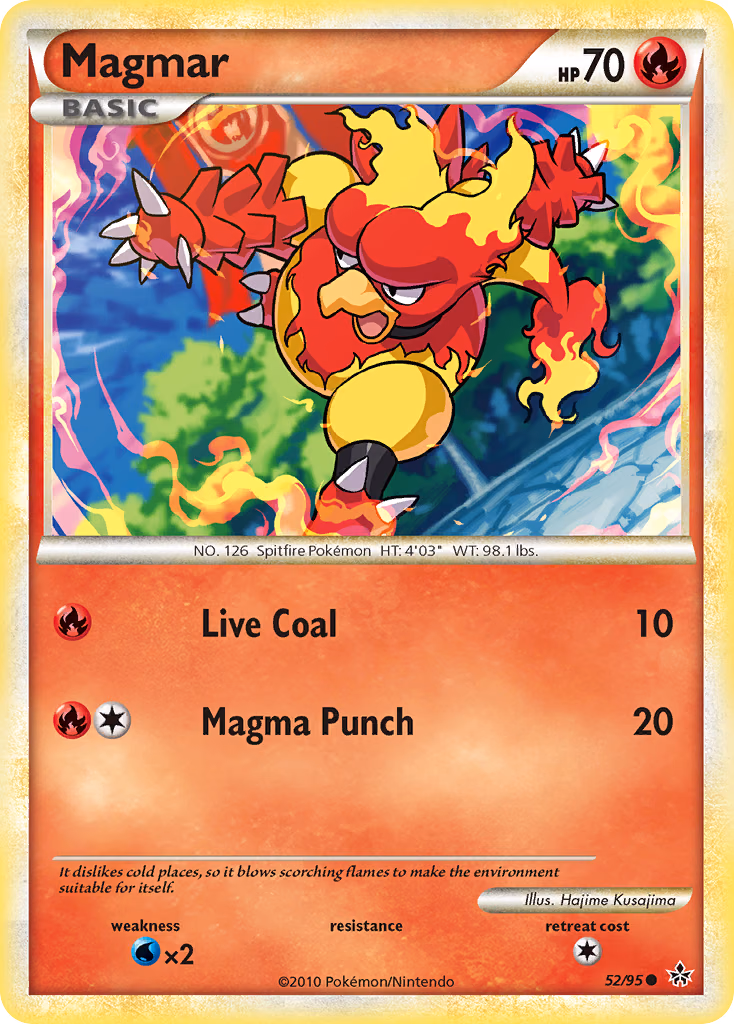 Magmar Pokemon card (52/95, HS—Unleashed)