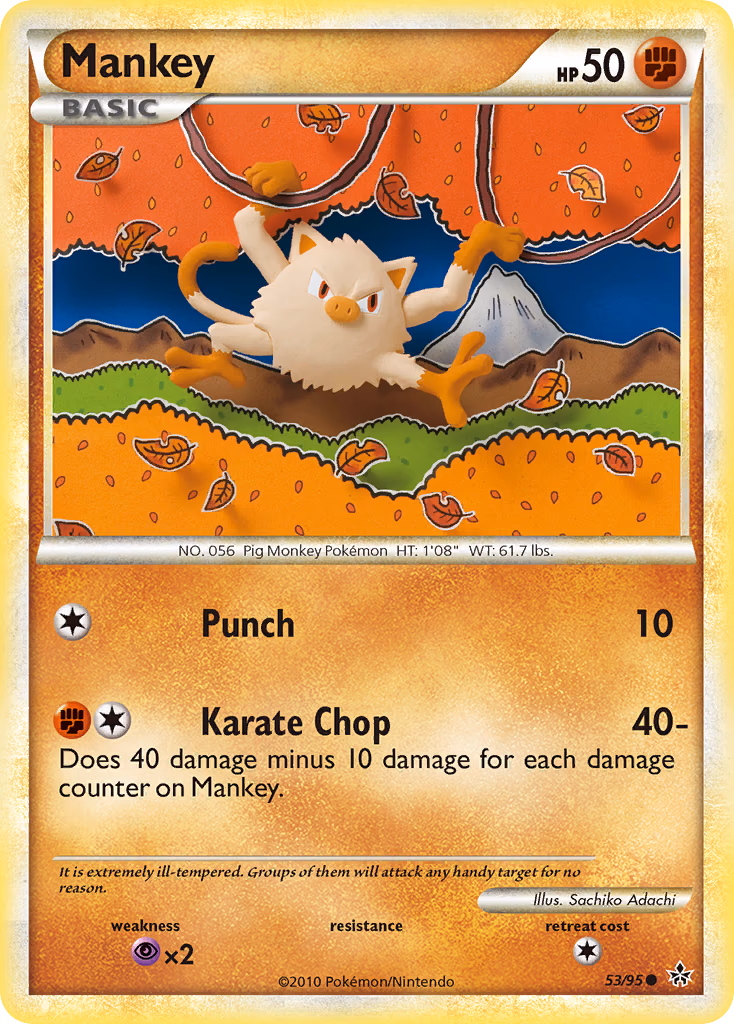 Mankey Pokemon card (53/95, HS—Unleashed)