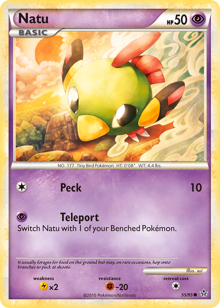 Natu Pokemon card (55/95, HS—Unleashed)