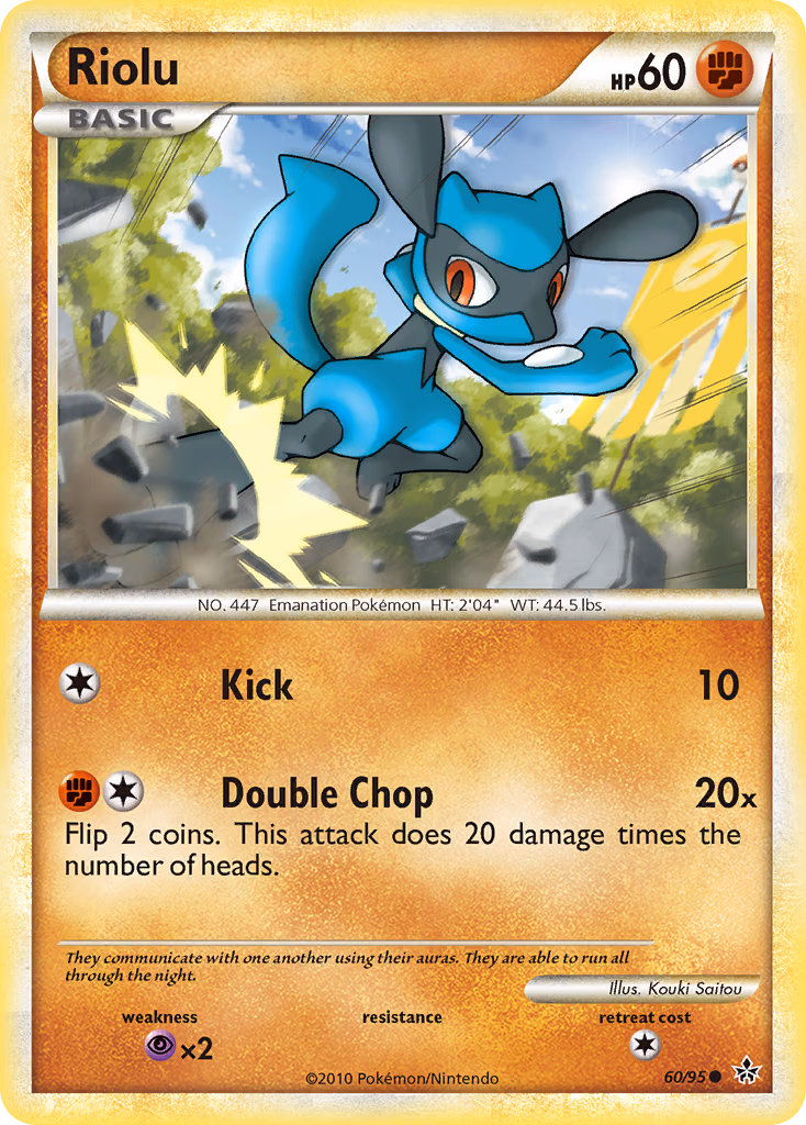 Riolu Pokemon card (60/95, HS—Unleashed)