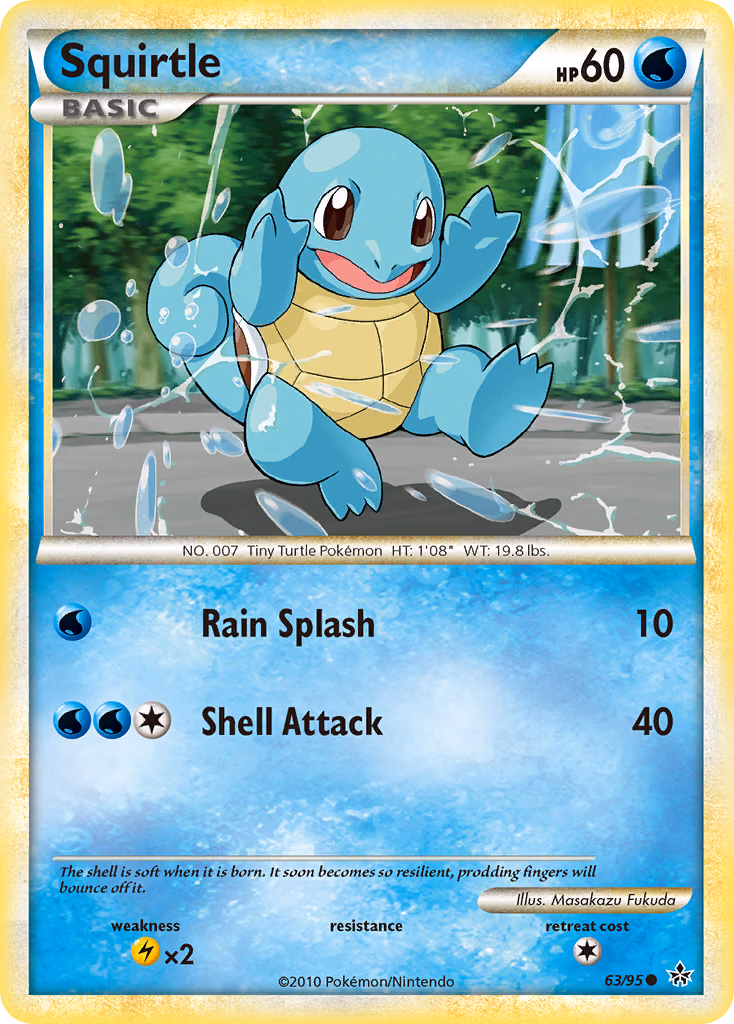 Squirtle Pokemon card (63/95, HS—Unleashed)
