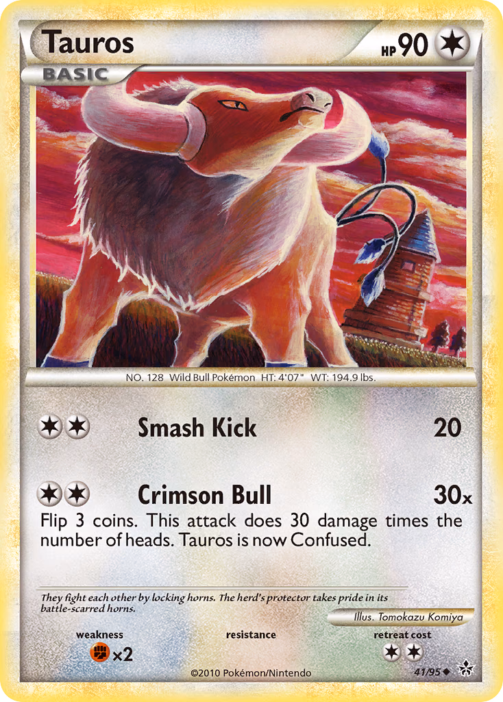 Tauros Pokemon card (41/95, HS—Unleashed)