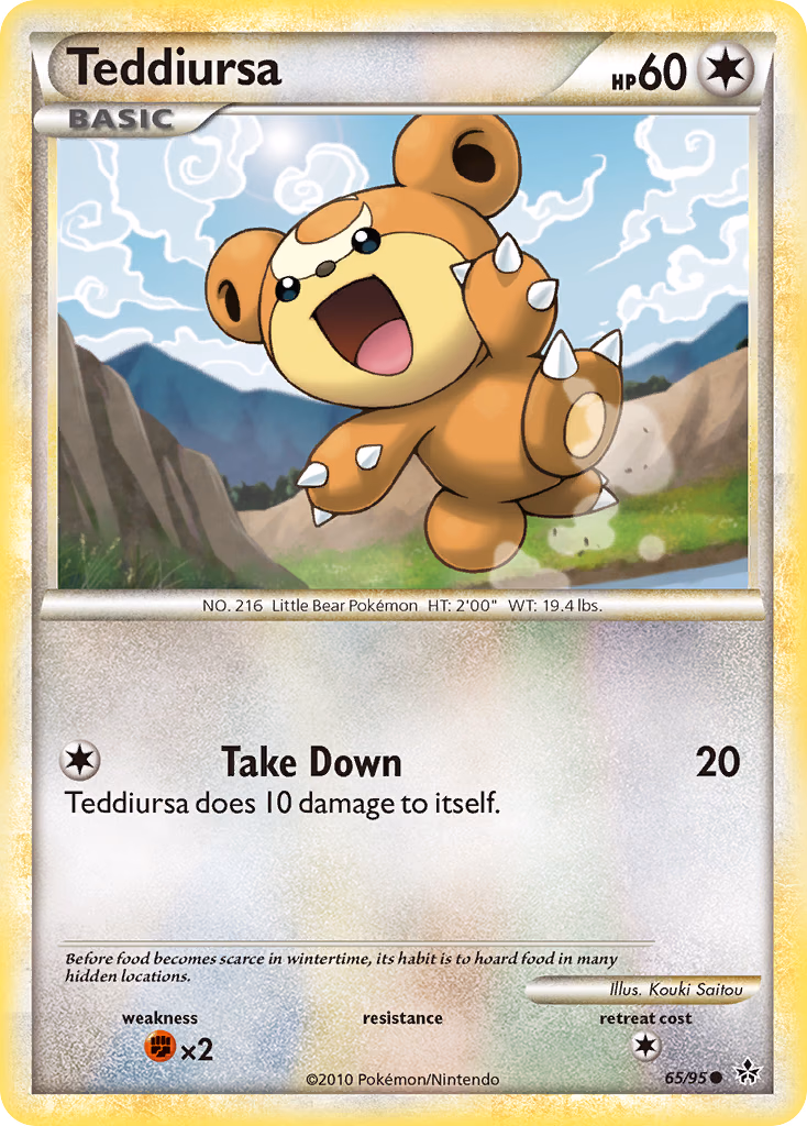 Teddiursa Pokemon card (65/95, HS—Unleashed)