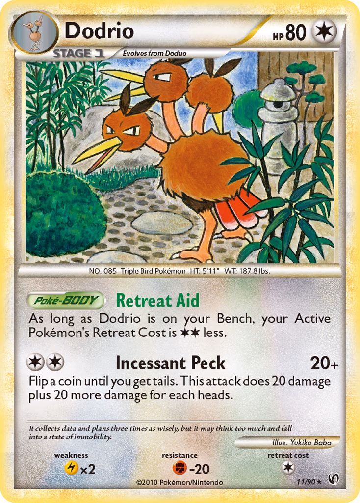 Dodrio Pokemon card (11/90, HS—Undaunted)