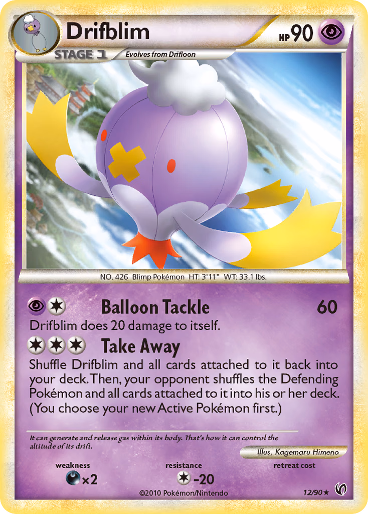 Drifblim Pokemon card (12/90, HS—Undaunted)