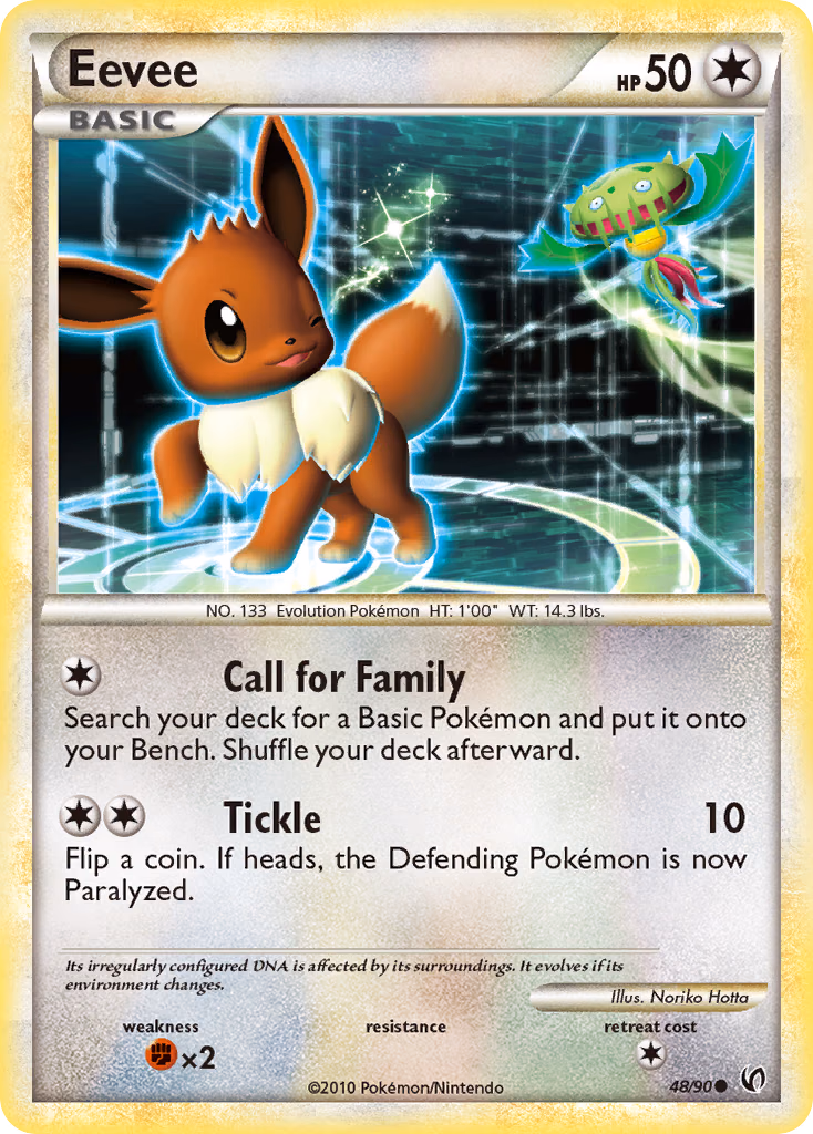 Eevee Pokemon card (48/90, HS—Undaunted)