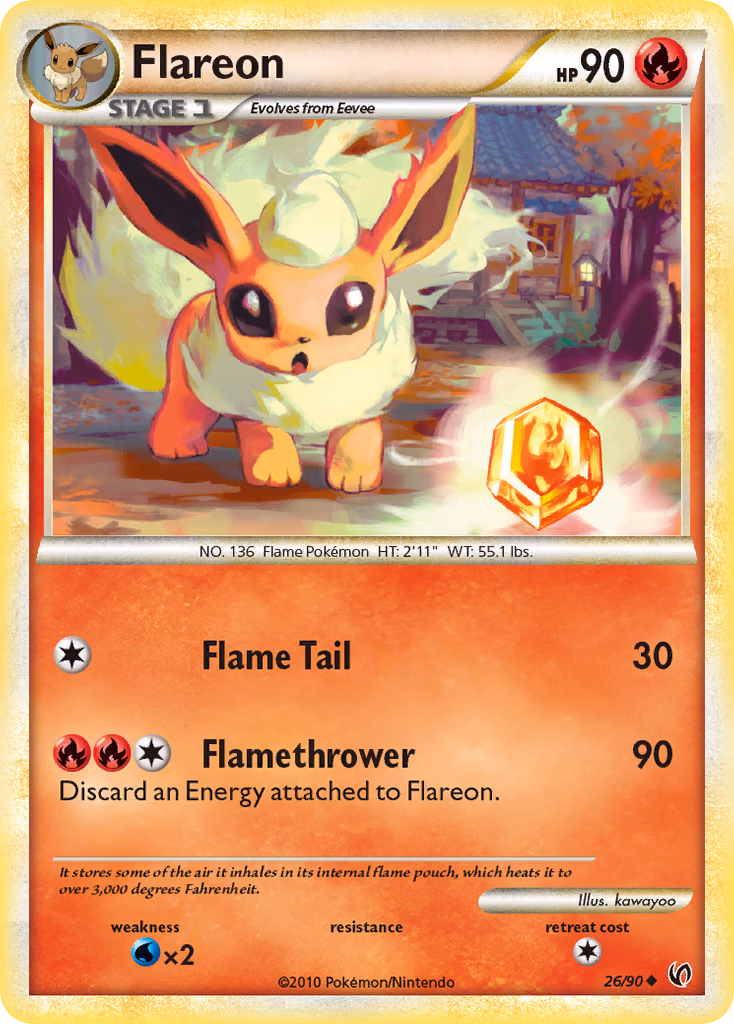 Flareon Pokemon card (26/90, HS—Undaunted)