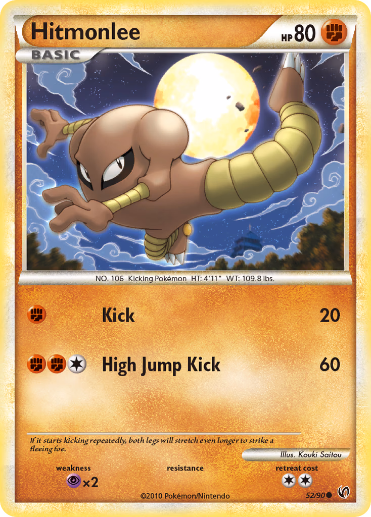 Hitmonlee Pokemon card (52/90, HS—Undaunted)