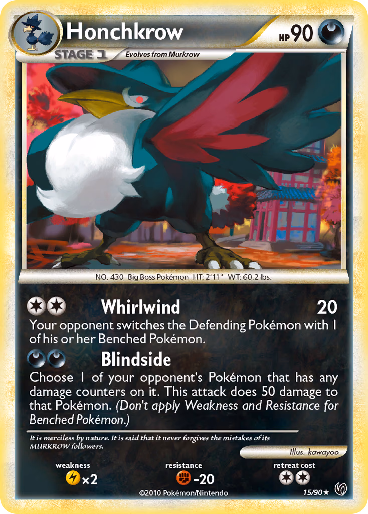 Honchkrow Pokemon card (15/90, HS—Undaunted)