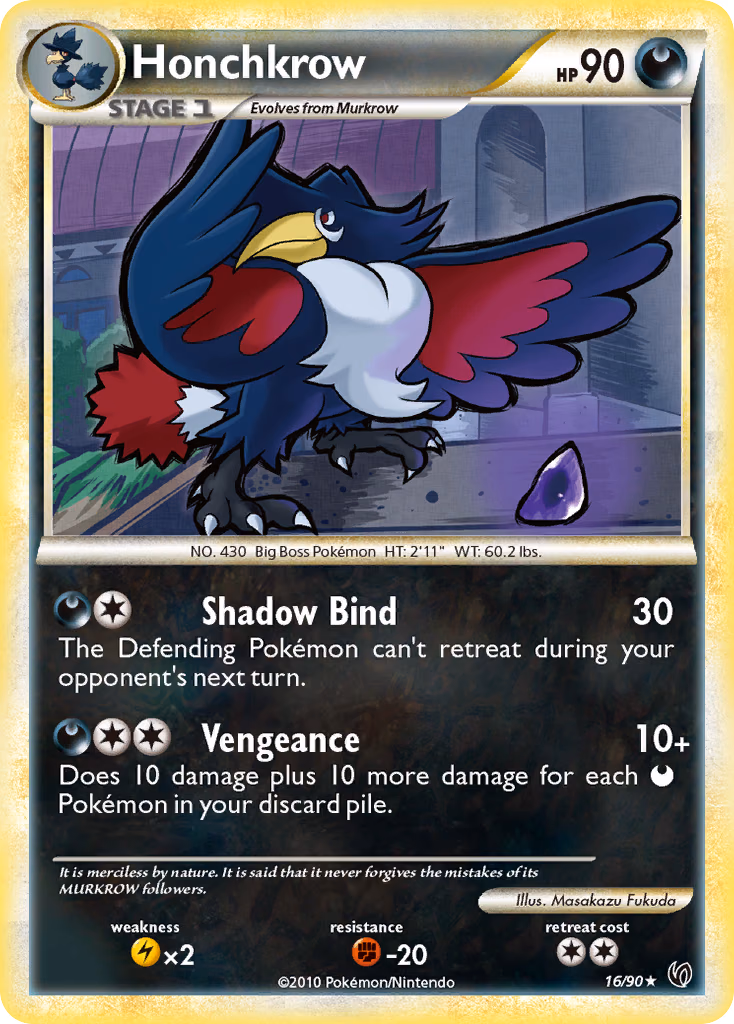 Honchkrow Pokemon card (16/90, HS—Undaunted)