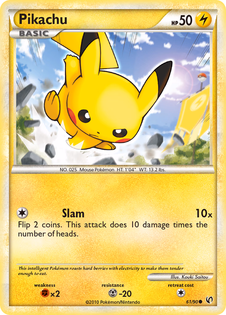 Pikachu Pokemon card (61/90, HS—Undaunted)