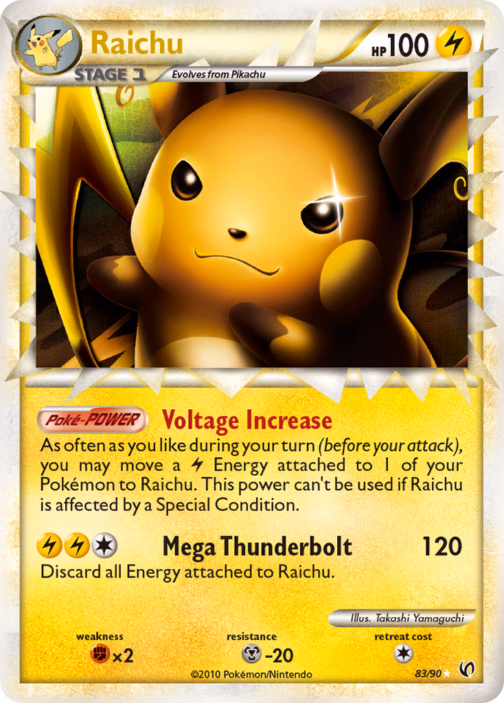 Raichu Pokemon card (83/90, HS—Undaunted)