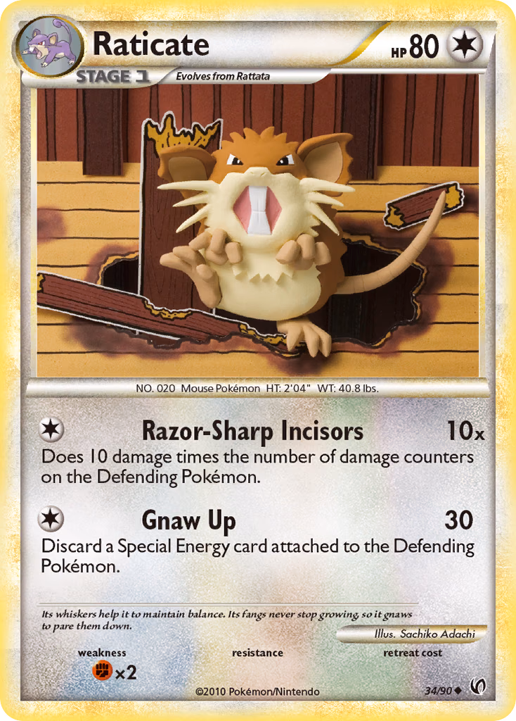Raticate Pokemon card (34/90, HS—Undaunted)
